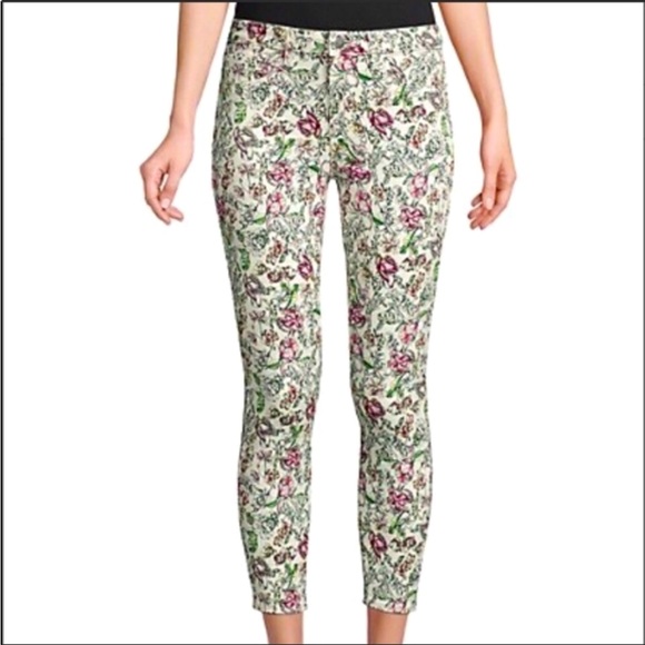 L’Agence Cream Floral Print Margot Skinny Cropped Jeans Sz25 Zip Fly ButtonClose - Picture 3 of 16